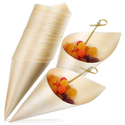 Conuri de degustare din lemn Conuri alimentare Conturi de unică folosință pentru ambalaj pentru cornet de înghețată pentru petreceri acasă Bufete Rulouri de pergament