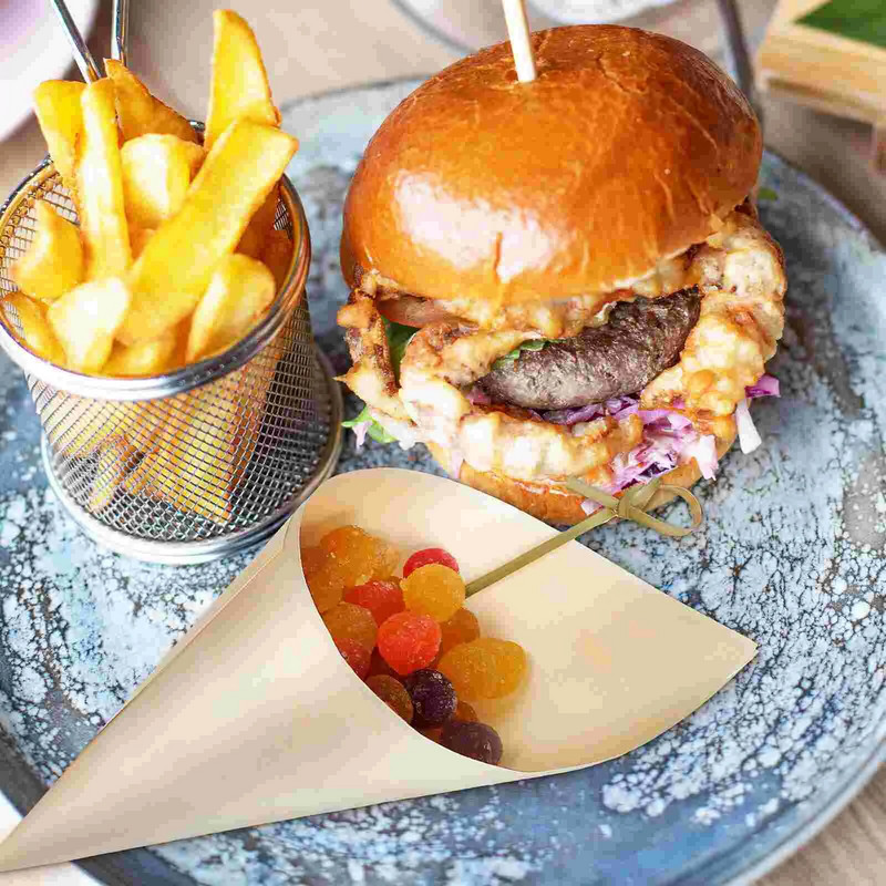 Medienos ragavimo kūgiai Maisto spurgai Vienkartiniai ledų kūgių pakavimo indas namų vakarėliams švediškas stalas pergamento suktinukai