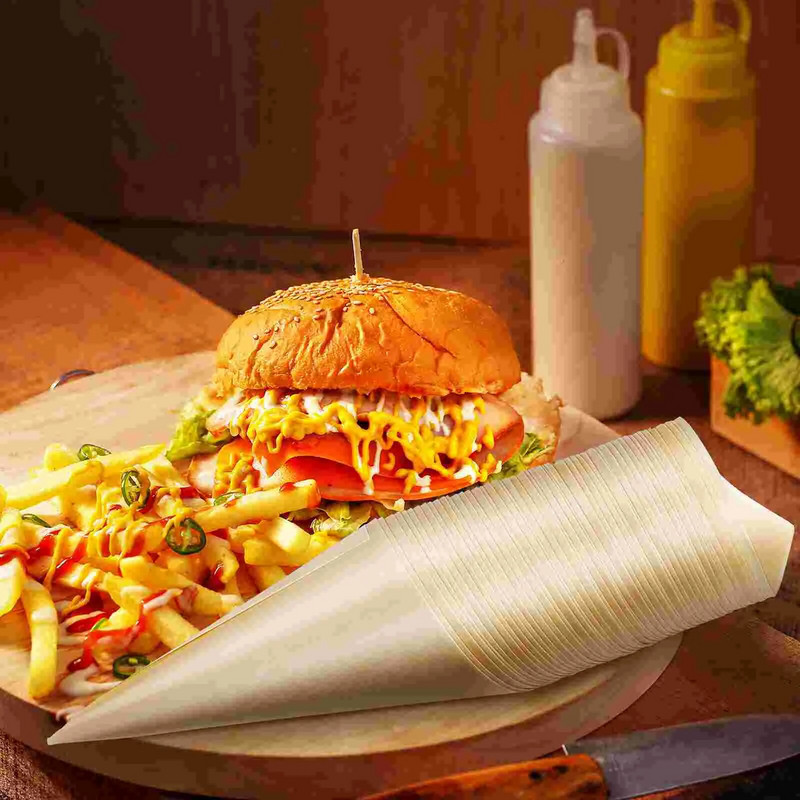 Medienos ragavimo kūgiai Maisto spurgai Vienkartiniai ledų kūgių pakavimo indas namų vakarėliams švediškas stalas pergamento suktinukai