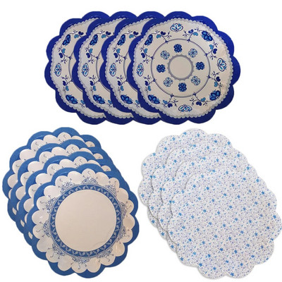 12бр. Китайски хартиени чинии, сини и бели порцеланови хартиени чинии Парти хартиени чинии за парти домашни събирания