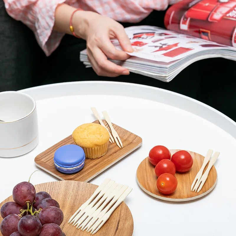 100 tk ühekordselt kasutatav kahvlikort Dim sum puuviljast bambuspulgakahvel