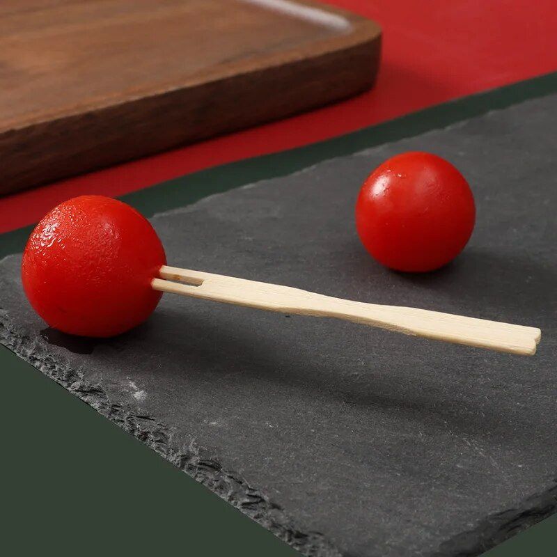 100 tk ühekordselt kasutatav kahvlikort Dim sum puuviljast bambuspulgakahvel