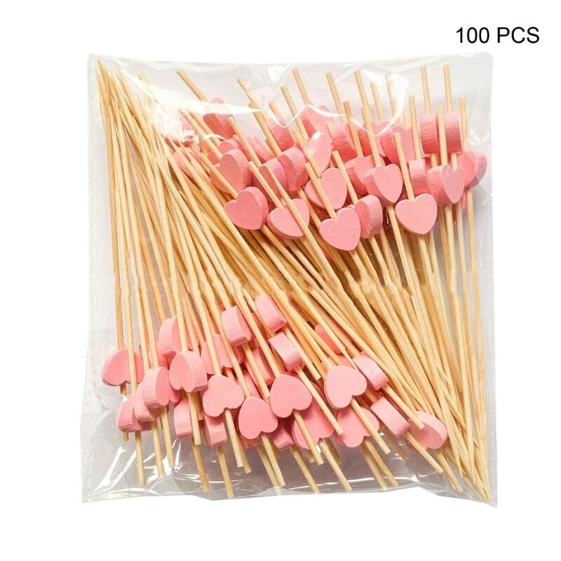 100 de bucăți Pick Desert Bufet Salată de fructe Furculiță Brioșă Cocktail de Legume Scobitori Material în formă de inimă