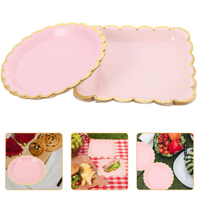 Rožinės kvadratinės popierinės lėkštės festivalis Maisto vakarėlis Vakarienės reikmenys Vienkartinės lėkštės Vaisių stalo reikmenys Šventiniai stalo reikmenys