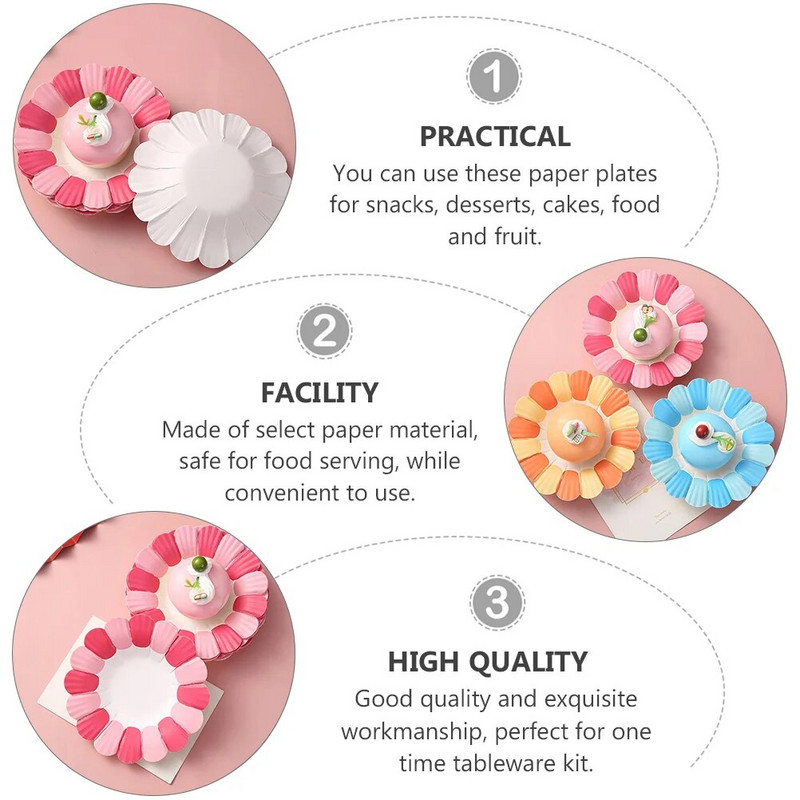 50 vnt Kalėdų pyrago padėklas Vaikų stalo įrankiai Žiedlapių raštai Popierinė lėkštė vienkartinė