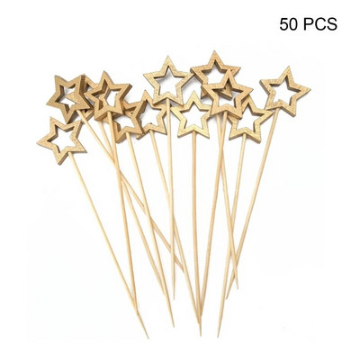 50 tk. Ühes pakendis puuviljapulgad Internetis Celebrity Hollow Pentagram Festival String Finger Fork Fruit String Bamboos Fork