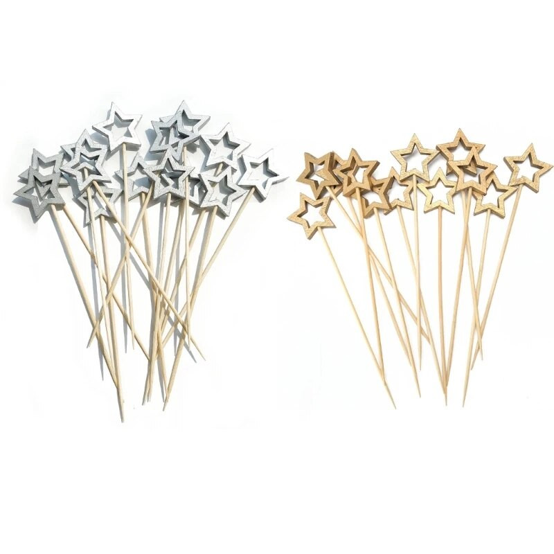 50 tk. Ühes pakendis puuviljapulgad Internetis Celebrity Hollow Pentagram Festival String Finger Fork Fruit String Bamboos Fork