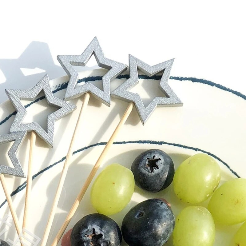 50 tk. Ühes pakendis puuviljapulgad Internetis Celebrity Hollow Pentagram Festival String Finger Fork Fruit String Bamboos Fork