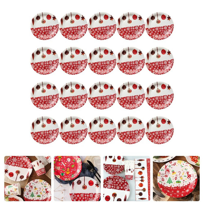 20 kom Snjeguljica Božićni papirnati tanjuri Tanjuri Desertni stol Dekoracije Posuđe Jednokratni pladnjevi Posuda Okruglo voće