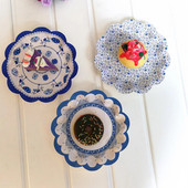 12 vnt kiniškos gėlės formos tortų lėkštės Dekoratyvinės mėlynos ir baltos porceliano dizaino popierinės desertinės lėkštės užkandžiui