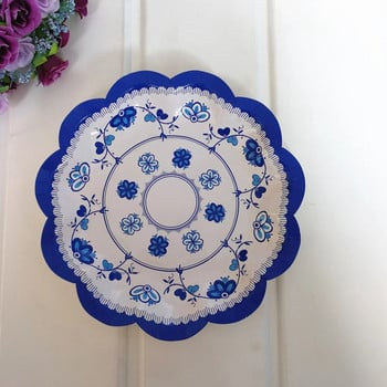 12 БР. Чинии за торта във формата на цвете в китайски стил Декоративни сини и бели порцеланови дизайнерски хартиени десертни чинии за предястие