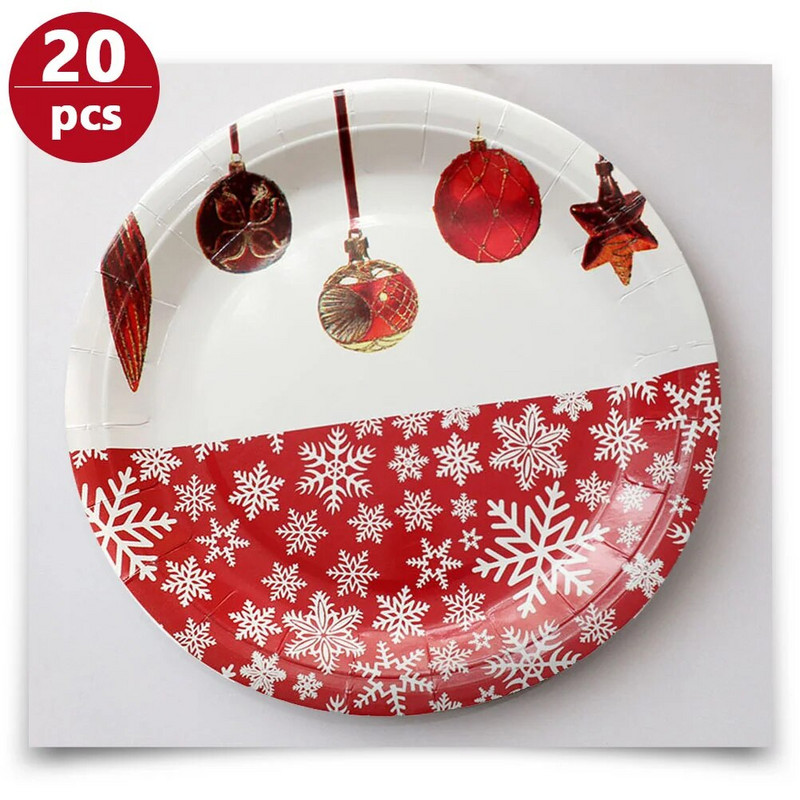 20 τμχ χάρτινα πιάτα Snowflake Χριστουγεννιάτικα μαχαιροπίρουνα μιας χρήσης στρογγυλά τυπογραφικά επιτραπέζια σκεύη Χριστουγεννιάτικες θήκες