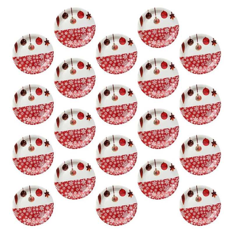 20 τμχ χάρτινα πιάτα Snowflake Χριστουγεννιάτικα μαχαιροπίρουνα μιας χρήσης στρογγυλά τυπογραφικά επιτραπέζια σκεύη Χριστουγεννιάτικες θήκες