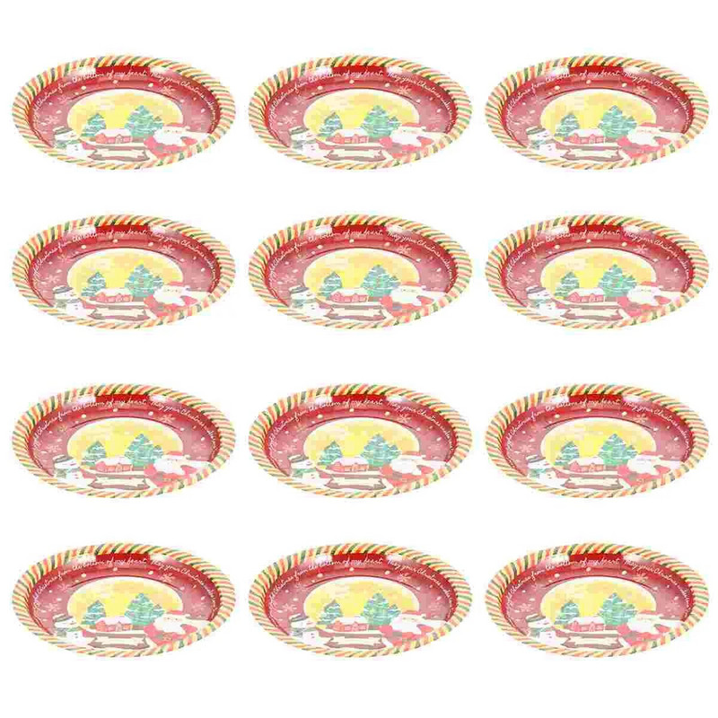 12 vnt stalo reikmenų vienkartinis karštas štampavimo padėklas Kalėdų popierinės lėkštės Indai Vakarėlis Desertai