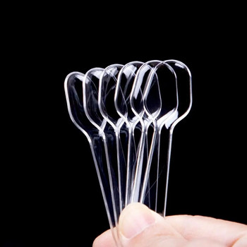 100 τμχ Mini Clear Plastic Spoons Αναλώσιμα μαχαιροπήρουνα κουτάλια για ζελέ Παγωτό Επιδόρπιο Ορεκτικό μιας χρήσης Πλαστικό κουτάλι
