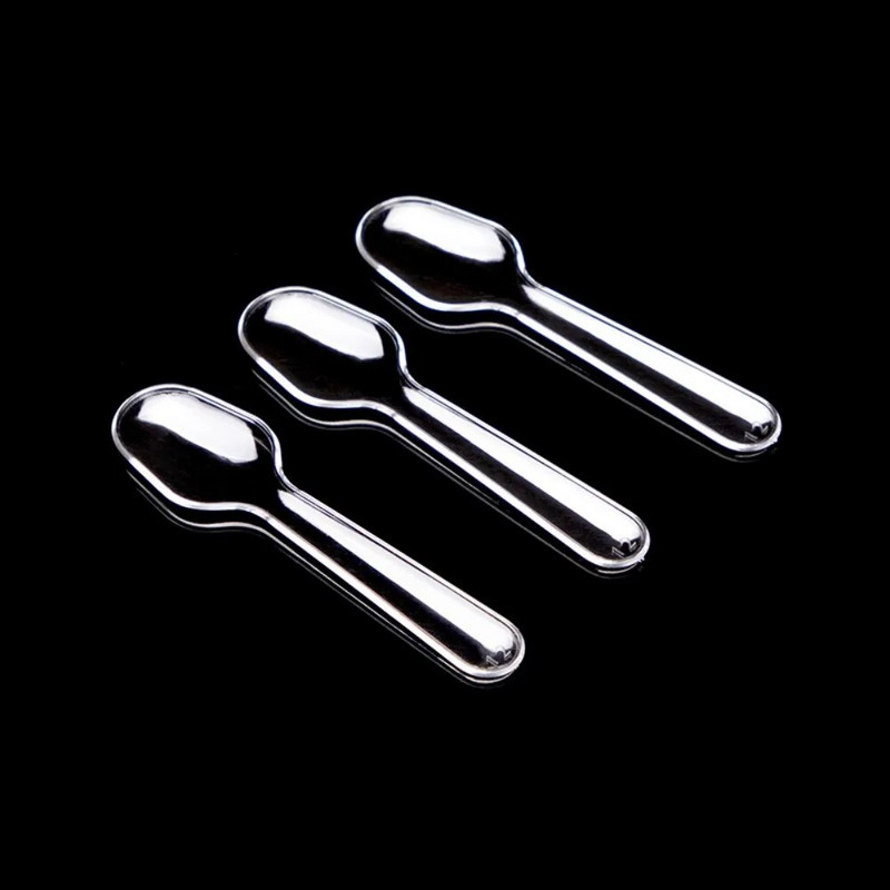 100 vnt Mini skaidraus plastiko šaukštai vienkartiniai stalo reikmenys šaukštai želė ledams desertinis užkandis vienkartinis plastikinis šaukštas