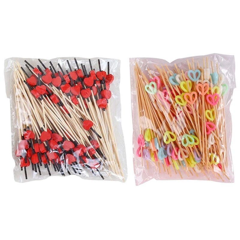 100 TK Toiduvalik magustoit Rootsi lauas puuviljasalat kahvel Muffin köögiviljapulk kokteil hambaorkid südamekujuline bambusmaterjal