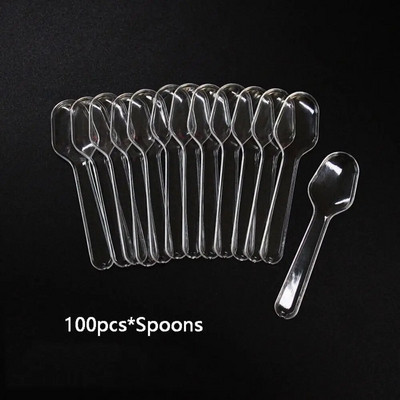 100 de bucăți, de unică folosință, lingură mică din plastic transparent, lingură de cafea, lingură de ceai, înghețată, prăjitură, linguriță de desert, lingură de jeleu, veselă pentru aperitiv