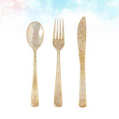 Ühekordselt kasutatavate söögiriistade komplekt Plastikust sädelevate riistade komplekt Pulmapeo söögiriistade tarvikud Lõikeriistade lusikas igale