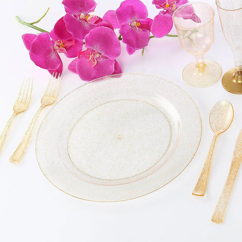 Ühekordselt kasutatavate söögiriistade komplekt Plastikust sädelevate riistade komplekt Pulmapeo söögiriistade tarvikud Lõikeriistade lusikas igale