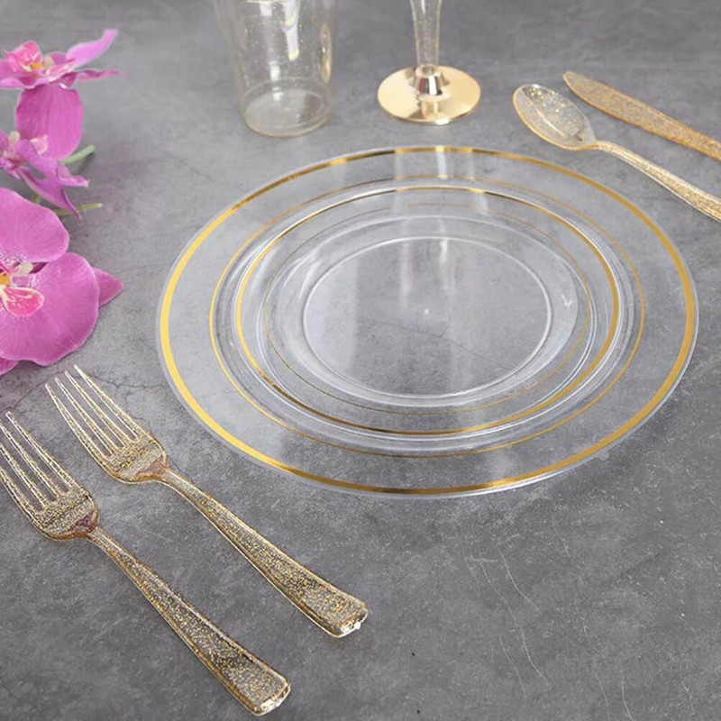 Ühekordselt kasutatavate söögiriistade komplekt Plastikust sädelevate riistade komplekt Pulmapeo söögiriistade tarvikud Lõikeriistade lusikas igale