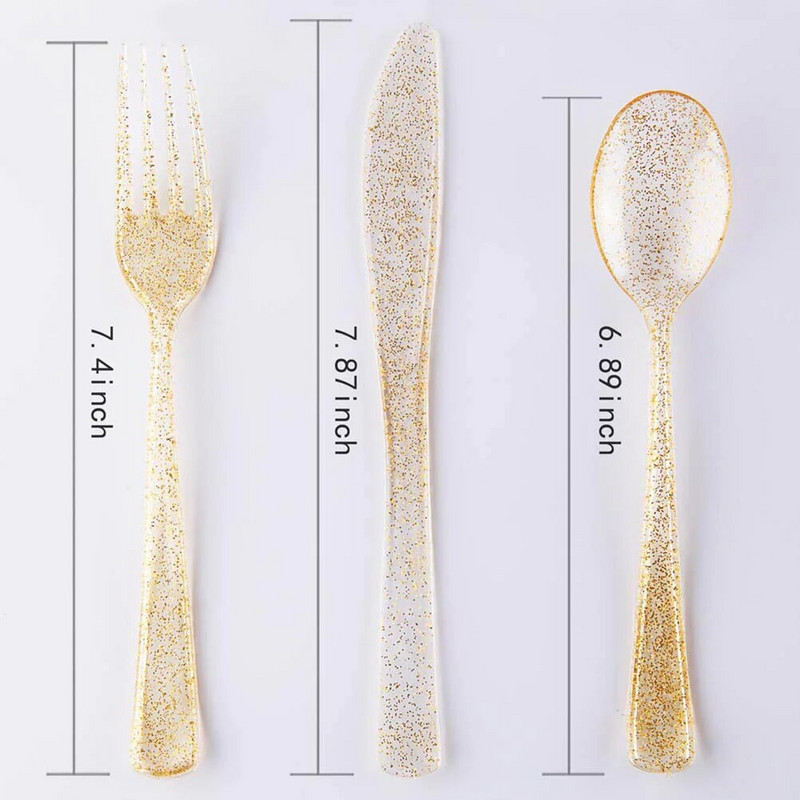 Ühekordselt kasutatavate söögiriistade komplekt Plastikust sädelevate riistade komplekt Pulmapeo söögiriistade tarvikud Lõikeriistade lusikas igale