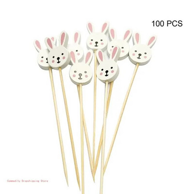 100 vnt./pakuotė vaisių lazdelės internete Įžymybių Velykų zuikis ir kiaušinių šventė String Finger Šakutė Vaisių styga bambuko šakutė