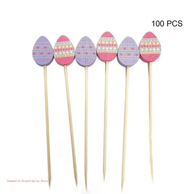 100 vnt./pakuotė vaisių lazdelės internete Įžymybių Velykų zuikis ir kiaušinių šventė String Finger Šakutė Vaisių styga bambuko šakutė