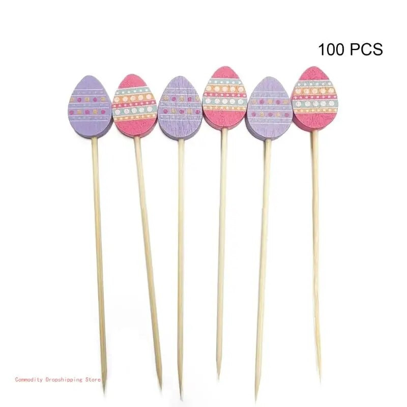 100 vnt./pakuotė vaisių lazdelės internete Įžymybių Velykų zuikis ir kiaušinių šventė String Finger Šakutė Vaisių styga bambuko šakutė