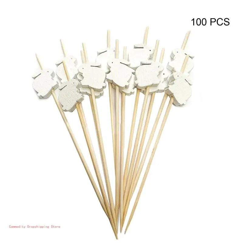 100 vnt./pakuotė vaisių lazdelės internete Įžymybių Velykų zuikis ir kiaušinių šventė String Finger Šakutė Vaisių styga bambuko šakutė