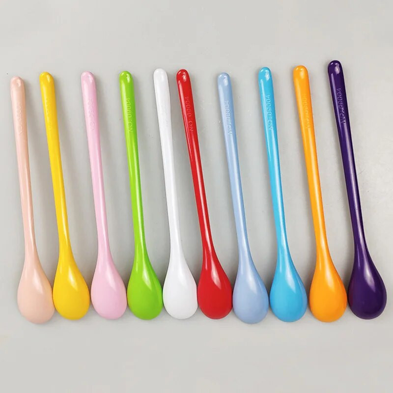 Plastikinis ilgų kotų arbatos maišymo šaukštas kavos maišymo šaukštas vaikams vaikams šaukštas desertinis pyragas arbatinis šaukštelis maišymo lazdelės virtuvės stalo reikmenys