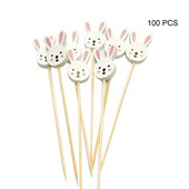 100 vnt./pak. vaisių lazdelių internete įžymybių Velykų zuikis ir kiaušinių šventė String Finger Fork Fruit String bambukai Dropshipping