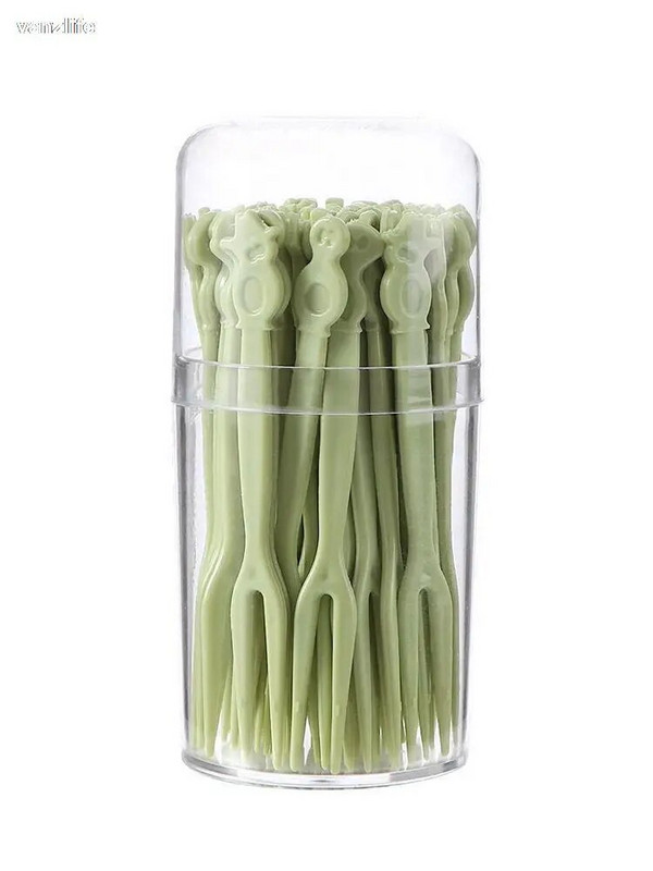 vanzlife Vaisių šakutės kostiumas vaisių lazdelė vienkartinė plastikinė dviejų dantų buitinė vaisių pyrago desertinė šakutė užkandžių šakutė