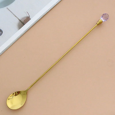 4 τμχ Διαμαντένιο κουτάλι παγωτού από ανοξείδωτο ατσάλι Μακρύ αναδευτικό κουτάλι Εξαιρετικό κρυστάλλινο κουταλάκι για επιδόρπιο παγωτού Κούπα καφέ κοκτέιλ