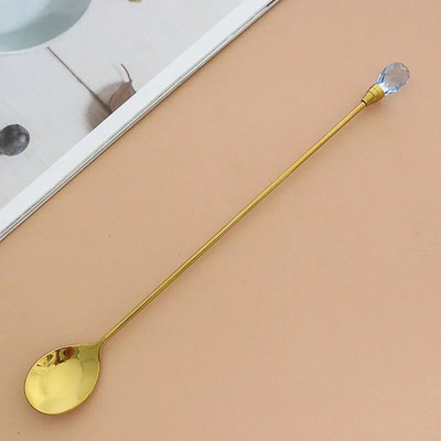 4 τμχ Διαμαντένιο κουτάλι παγωτού από ανοξείδωτο ατσάλι Μακρύ αναδευτικό κουτάλι Εξαιρετικό κρυστάλλινο κουταλάκι για επιδόρπιο παγωτού Κούπα καφέ κοκτέιλ