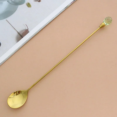 4 τμχ Διαμαντένιο κουτάλι παγωτού από ανοξείδωτο ατσάλι Μακρύ αναδευτικό κουτάλι Εξαιρετικό κρυστάλλινο κουταλάκι για επιδόρπιο παγωτού Κούπα καφέ κοκτέιλ