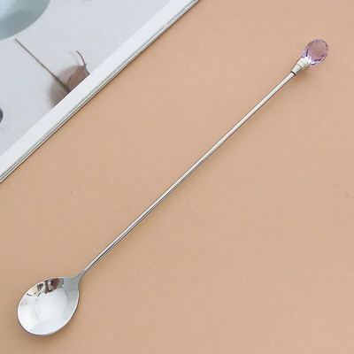 4 τμχ Διαμαντένιο κουτάλι παγωτού από ανοξείδωτο ατσάλι Μακρύ αναδευτικό κουτάλι Εξαιρετικό κρυστάλλινο κουταλάκι για επιδόρπιο παγωτού Κούπα καφέ κοκτέιλ