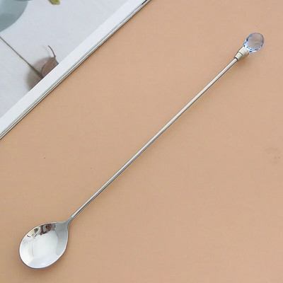 4 τμχ Διαμαντένιο κουτάλι παγωτού από ανοξείδωτο ατσάλι Μακρύ αναδευτικό κουτάλι Εξαιρετικό κρυστάλλινο κουταλάκι για επιδόρπιο παγωτού Κούπα καφέ κοκτέιλ