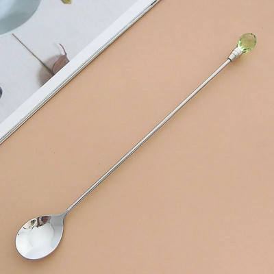 4 τμχ Διαμαντένιο κουτάλι παγωτού από ανοξείδωτο ατσάλι Μακρύ αναδευτικό κουτάλι Εξαιρετικό κρυστάλλινο κουταλάκι για επιδόρπιο παγωτού Κούπα καφέ κοκτέιλ