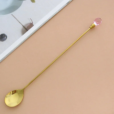 4 τμχ Διαμαντένιο κουτάλι παγωτού από ανοξείδωτο ατσάλι Μακρύ αναδευτικό κουτάλι Εξαιρετικό κρυστάλλινο κουταλάκι για επιδόρπιο παγωτού Κούπα καφέ κοκτέιλ