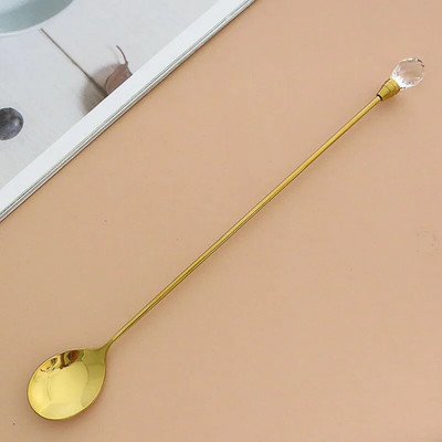 4 τμχ Διαμαντένιο κουτάλι παγωτού από ανοξείδωτο ατσάλι Μακρύ αναδευτικό κουτάλι Εξαιρετικό κρυστάλλινο κουταλάκι για επιδόρπιο παγωτού Κούπα καφέ κοκτέιλ