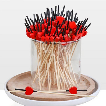 100 τεμάχια μίας χρήσης Μπαμπού Τροφίμων Σουβλάκι Φαγητό Διαλογή Μπουφέ Cupcake Πιρούνι Φρούτων Κέικ πάρτι Επιδόρπιο Σαλάτα ραβδί σε σχήμα καρδιάς