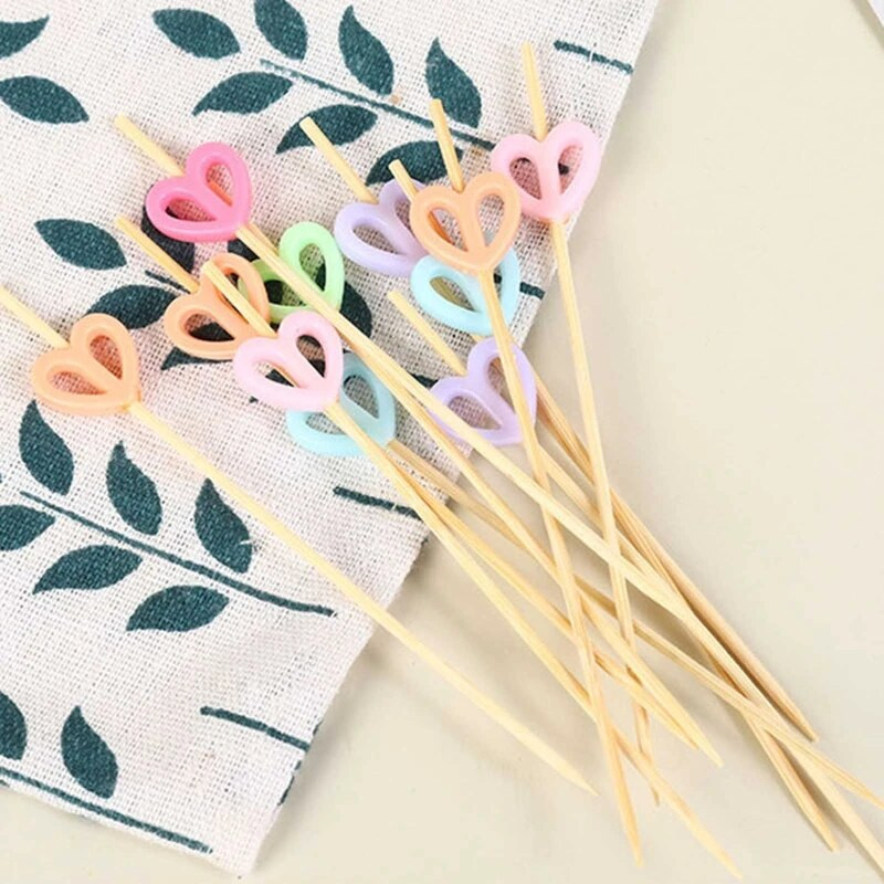 100 vienetų vienkartinis bambuko maisto iešmas Maisto rinkinys savitarnos pyragas vaisių šakutė vakarėlis pyragas desertas salotos pagaliukas širdies formos