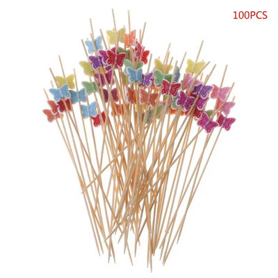 100 vnt. 12 cm „Butterfly Picks“ desertų švediško stalo vaisių salotų šakutės pyrago bandelė