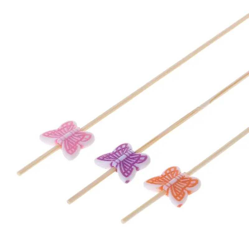 100 vnt. 12 cm „Butterfly Picks“ desertų švediško stalo vaisių salotų šakutės pyrago bandelė