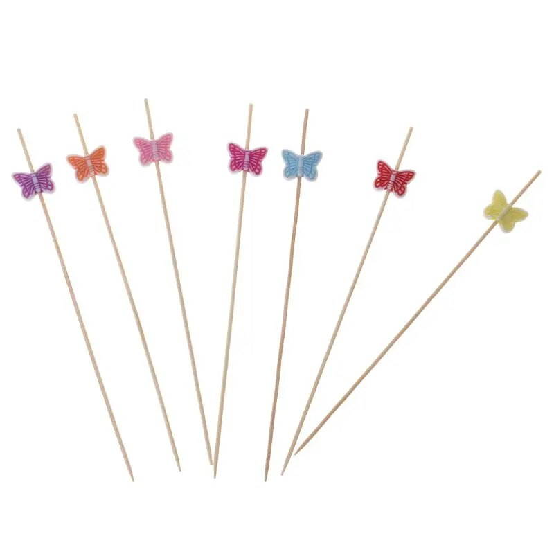 100 vnt. 12 cm „Butterfly Picks“ desertų švediško stalo vaisių salotų šakutės pyrago bandelė