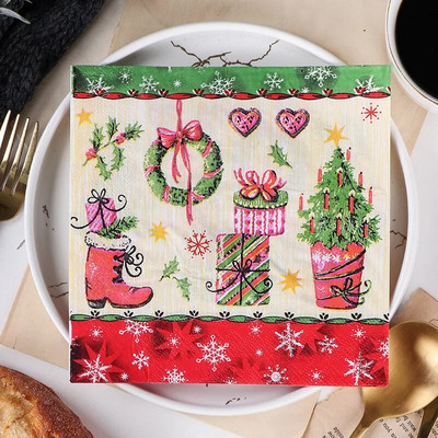 20 tk/pakk Jõulusari trükitud paberist ühekordsed lauanõud Salvrätikurätikud Jõulud Head uut aastat peokaunistus
