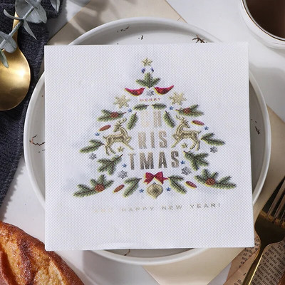 20 tk/pakk Jõulusari trükitud paberist ühekordsed lauanõud Salvrätikurätikud Jõulud Head uut aastat peokaunistus