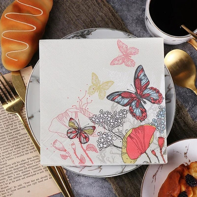 Ühekordsed värvilised trükitud salvrätikud Butterfly Design Hotel Cafe Party Pulmaruudukujuline paberist salvrätik Platjamatid Toidu salvrätik