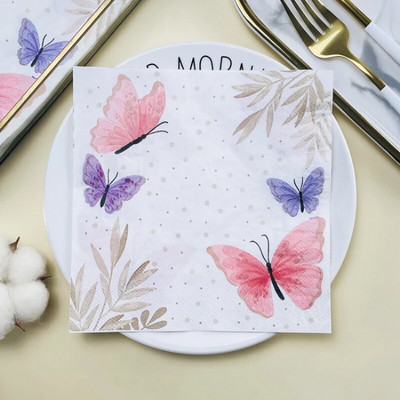 Ühekordsed värvilised trükitud salvrätikud Butterfly Design Hotel Cafe Party Pulmaruudukujuline paberist salvrätik Platjamatid Toidu salvrätik
